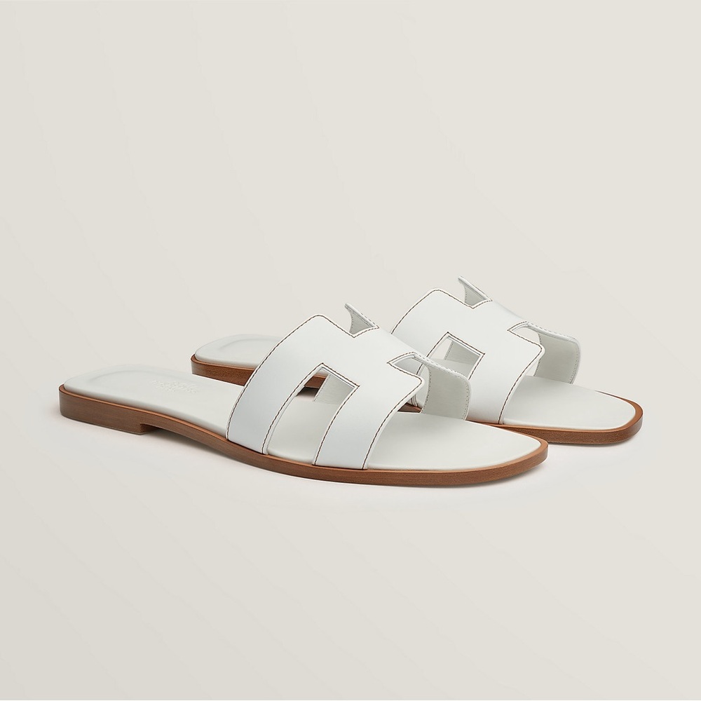 Hermes Oran Blanc Sandals 37.5